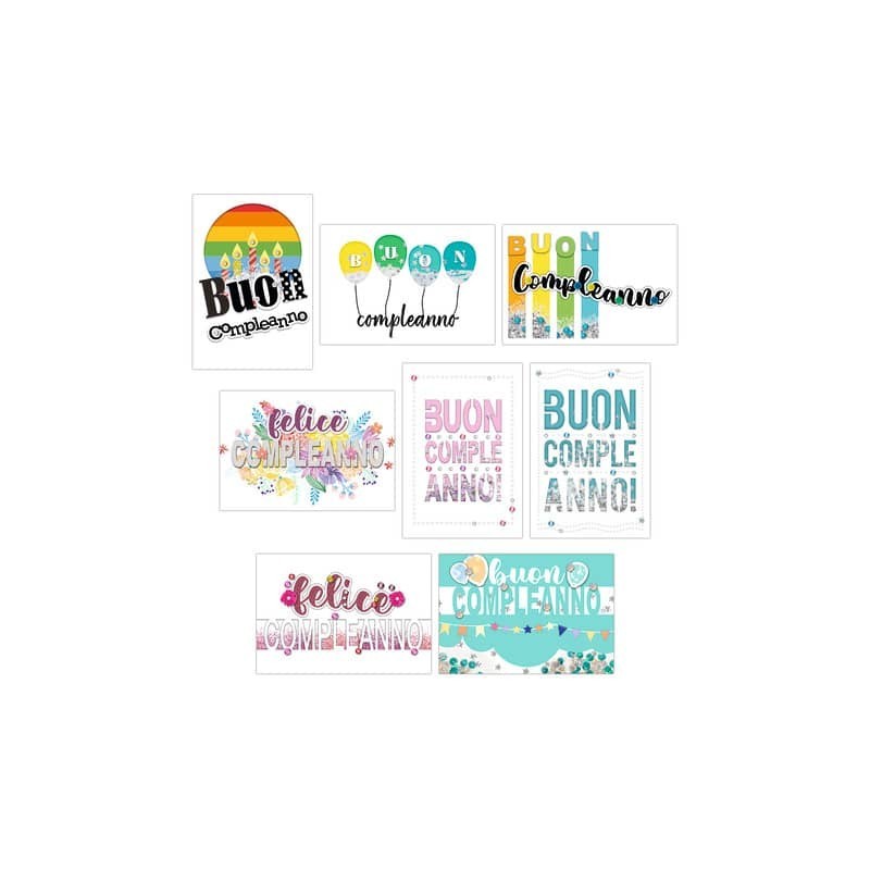 Biglietti augurali Biembi Compleanno 12x18 cm conf. 8 pezzi assortiti - Happy Days - BXBDKTC09