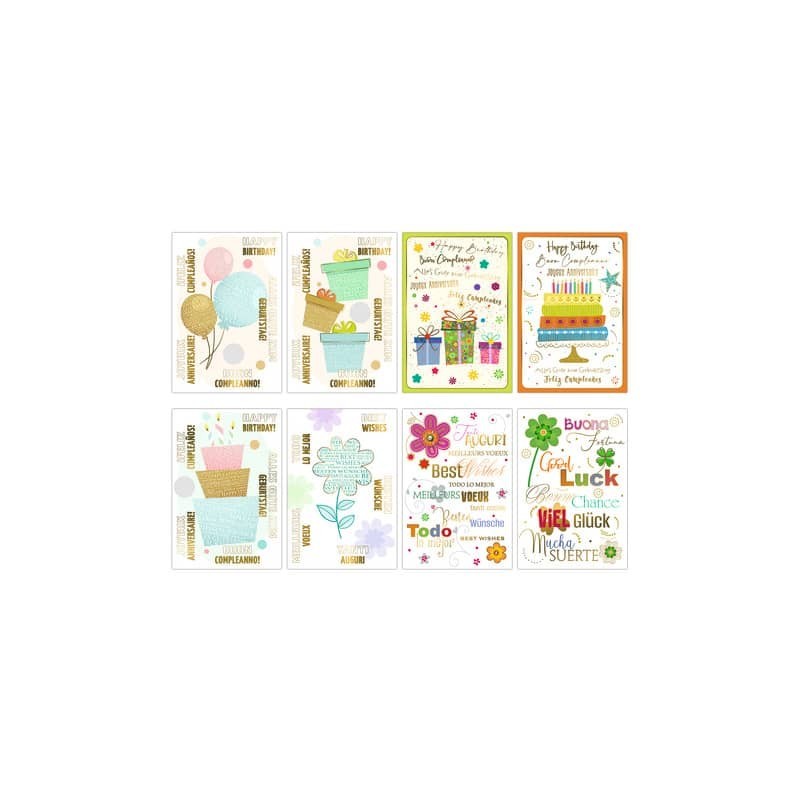 Biglietti augurali Biembi Compleanno 12x18 cm conf. 8 pezzi assortiti - multilingua - BXBDKTC08