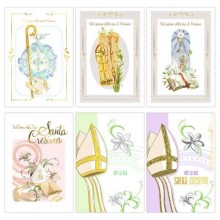 Biglietti augurali Santa Cresima Biembi 12x18 cm conf. da 6 pezzi assortiti - con portasoldi - BXBDKTC03
