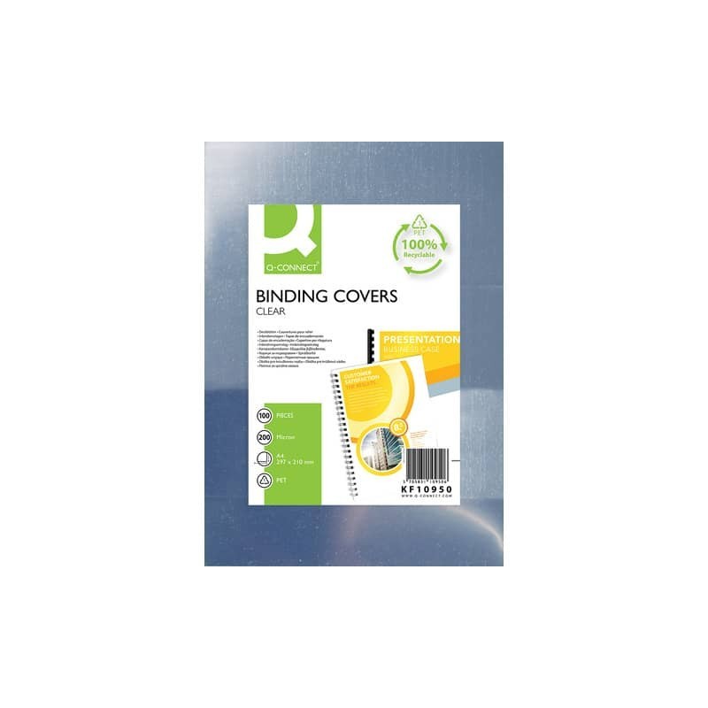 Copertine lucide per rilegatura Q-Connect in PET A4  200 micron - conf. 100 pezzi - KF10950