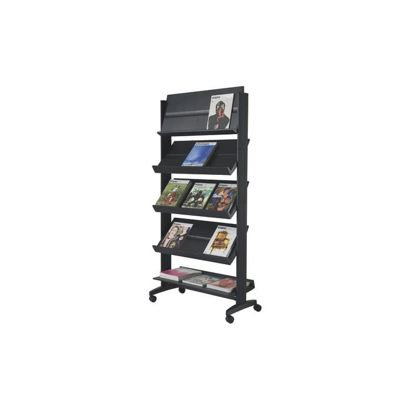 Portariviste da terra Paperflow large 5 ripiani con ruote nero - 85,5x38,5x167,5 cm - K502551