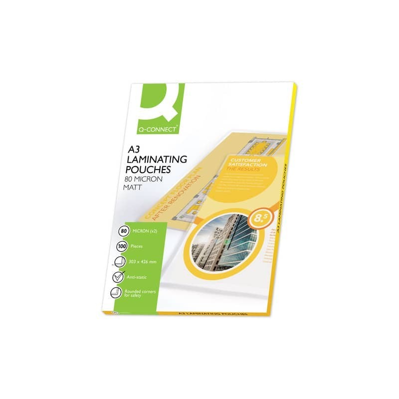 Pouches per plastificatrici Q-Connect 303x426 mm opache 80 micron conf. 100 pz A3 - KF18063