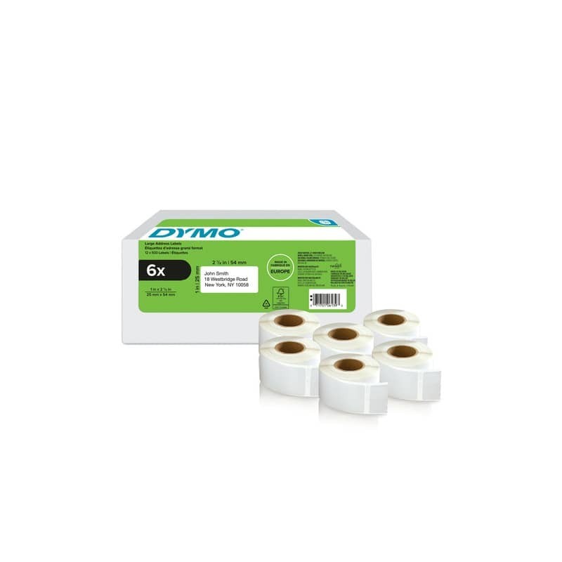 Rotoli da 500 etichette autoadesive Dymo LabelWriter per indirizzi 25x54 mm bianco - conf. 6 pz - 2177564