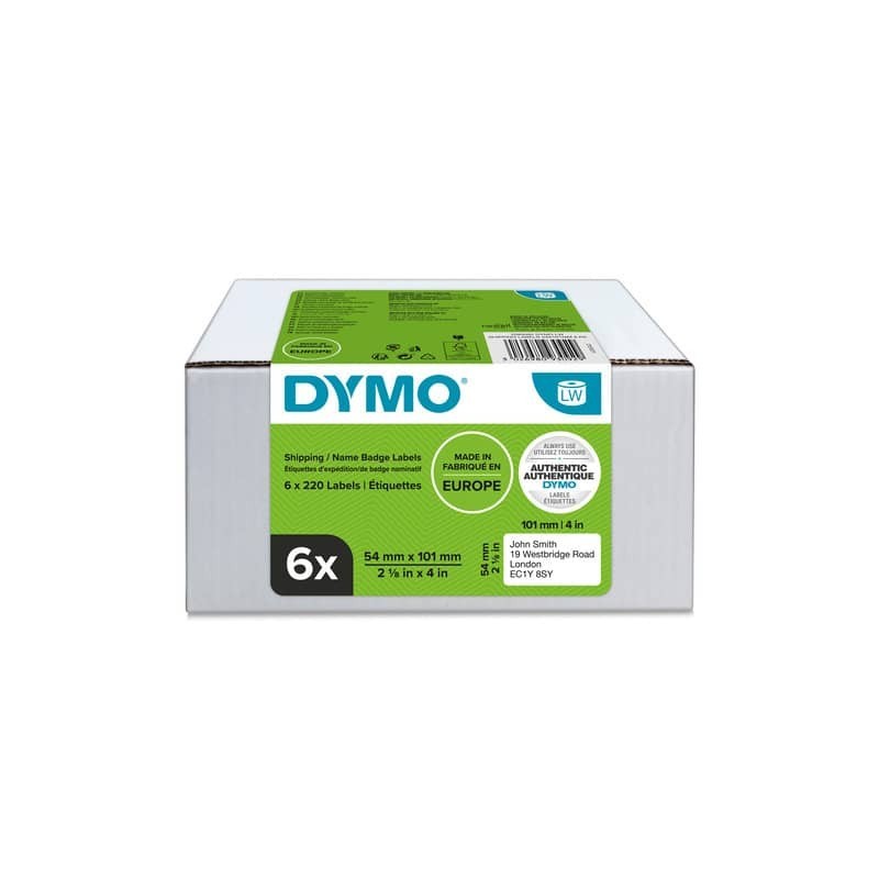 Etichette grandi per spedizioni/badge DYMO LW bianche conf. 6 pezzi da 220 etichette 54x101 mm - 2093092