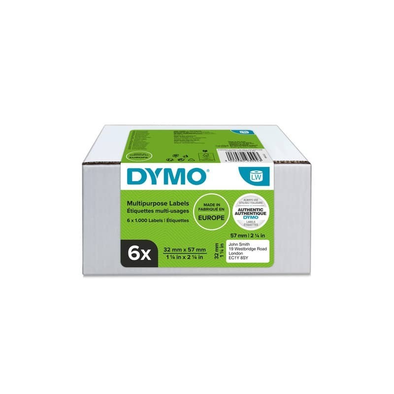Etichette multiuso DYMO LW bianche conf. 6 pezzi da 1000 etichette 57x32 mm - 2093094