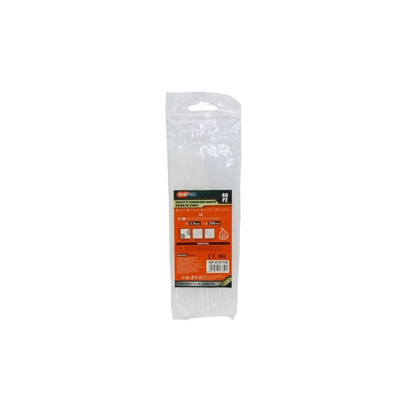 Fascette fermacavo in nylon Emi - 200x3,6 mm - colore bianco - conf. 40 pezzi - 8107759