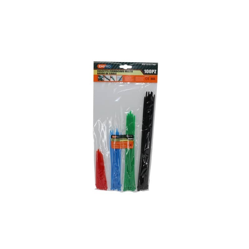 Fascette fermacavo Emi misure miste e colori assortiti - conf. 100 pezzi da 100 a 250 mm - 8107749