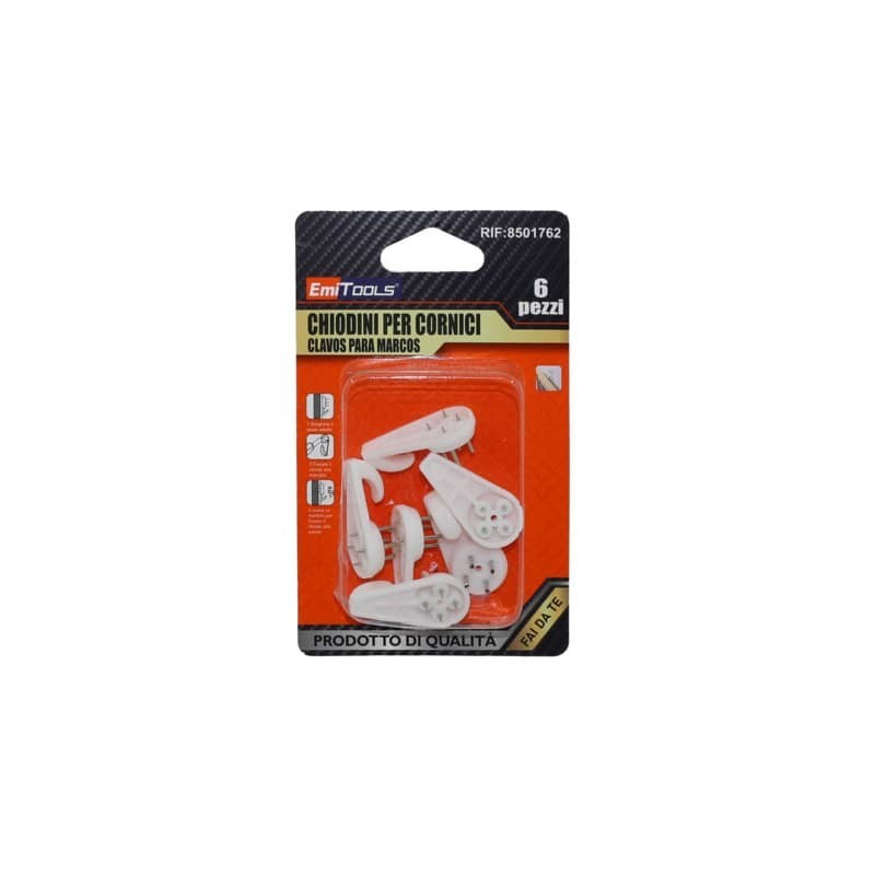 Ganci per quadri Emi in plastica - bianco - conf. 6 pezzi - 8501762