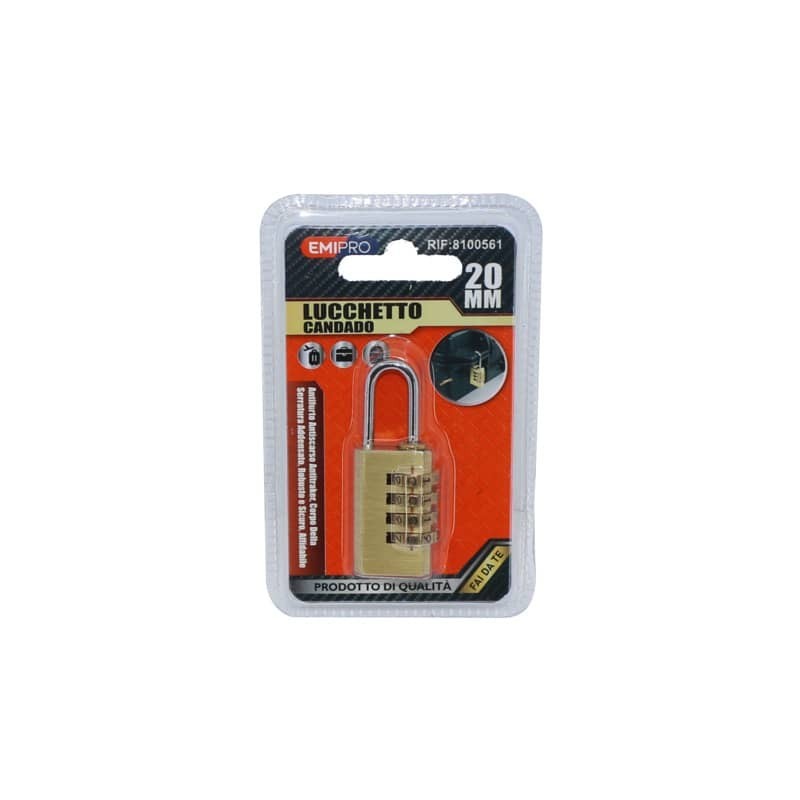 Lucchetto da viaggio in ottone Emi con combinazione a 4 cifre - 20x35 mm - 8100561
