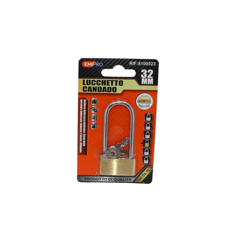 Lucchetto in ottone Emi anello lungo 32x16 mm - chiusura a chiave - 8100523