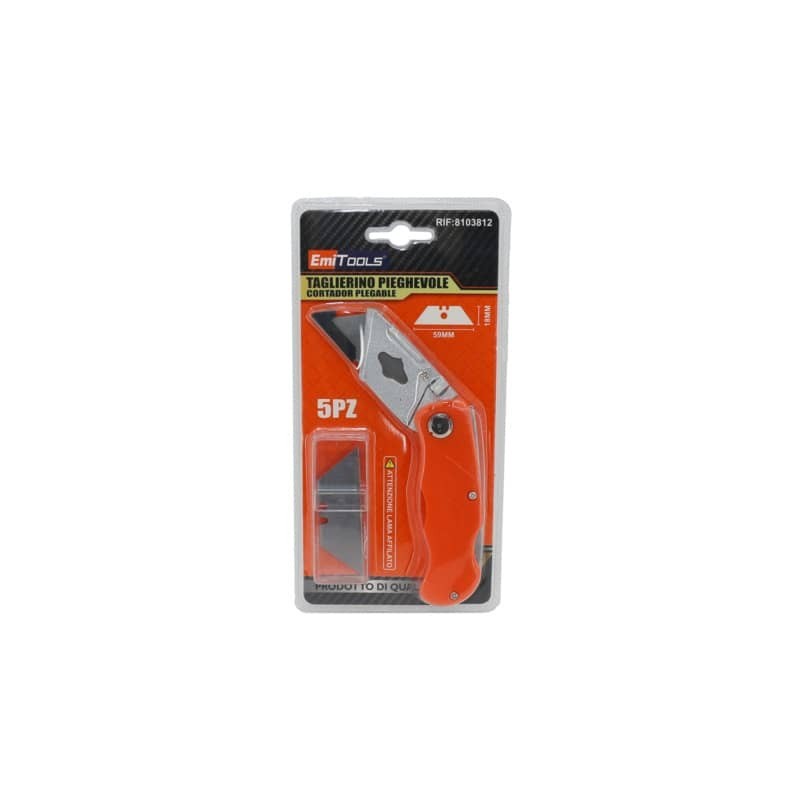 Cutter pieghevole Emi a lama trapezoidale 59x18 mm + 5 lame di ricambio - 8103812