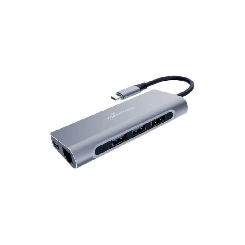 Adattatore multiplo Media-Range USB Type-C® 7-in-1 argento MRCS510