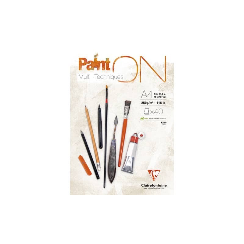 Blocco collato Clairefontaine Paint'on 250 g/m² A4 - conf. 4 pz - 96537C