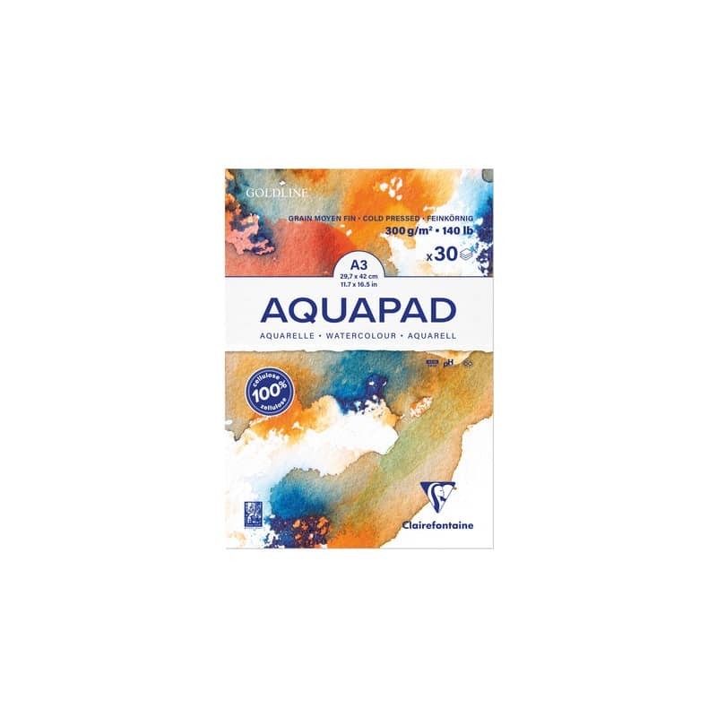 Maxiblocco Clairefontaine Goldline Aquapad conf. 3 pz - 300 g/m² A3 - 975722C