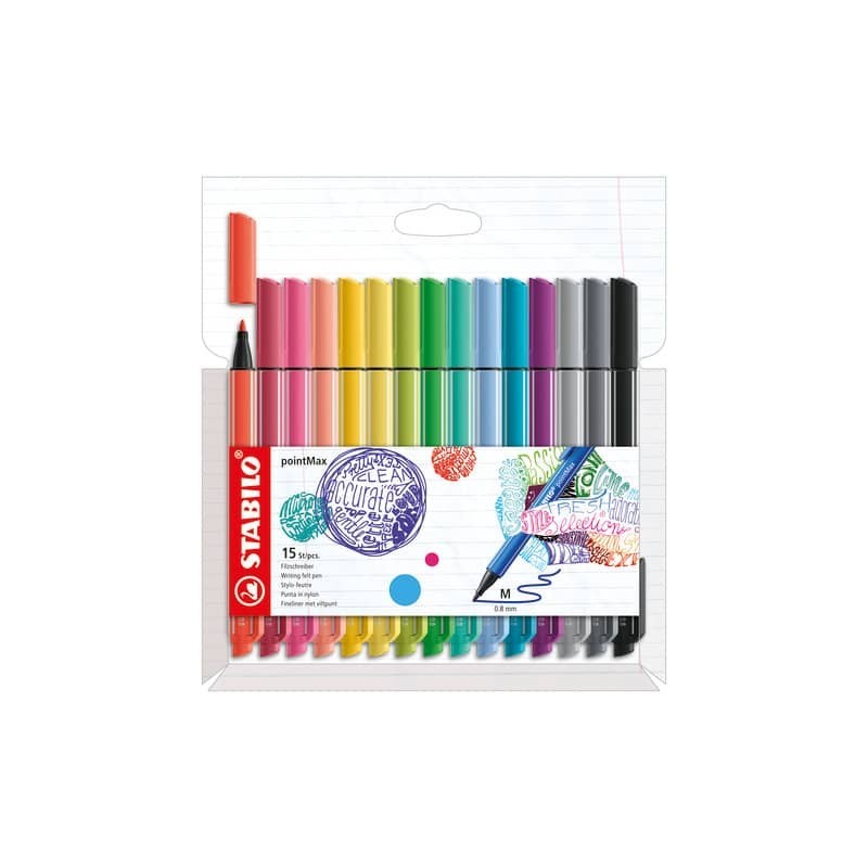 Pennarello Stabilo Point Max - punta nylon - colori assortiti - astuccio da 15 pezzi - 488/15-02