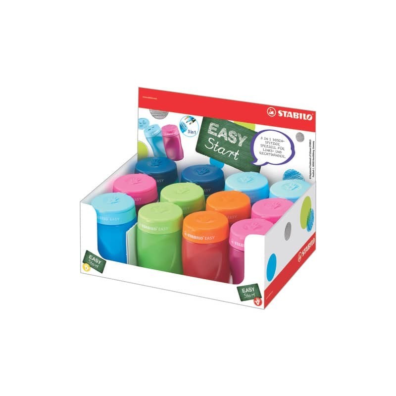 Espositore 12 temperamatite Stabilo Easy con serbatoio XXL - colori assortiti - 4500/12-1
