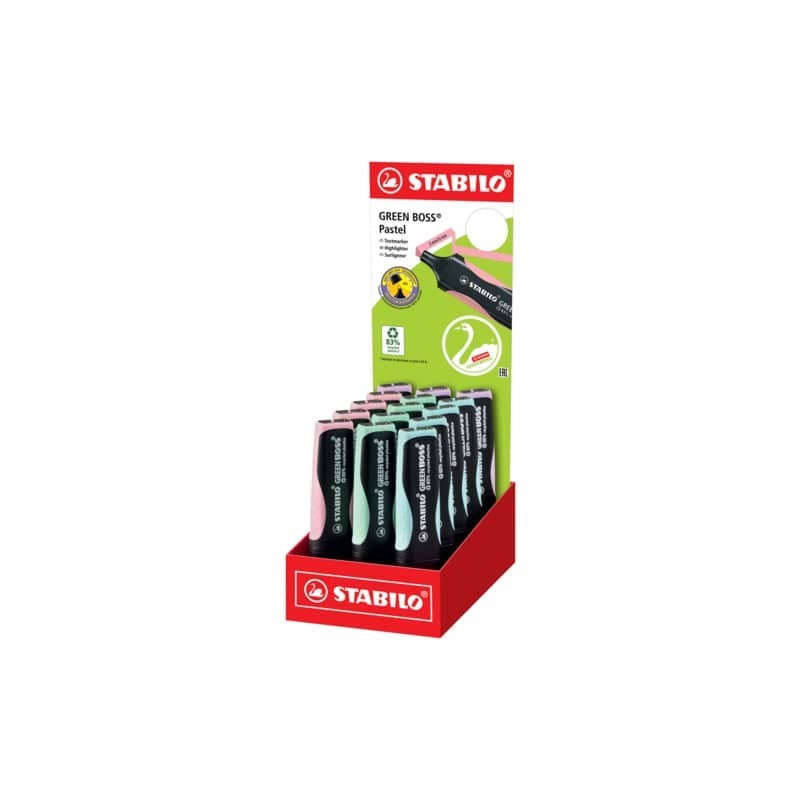 Espositore da banco 15 evidenziatori Stabilo Green Boss Pastel - colori assortiti - 6070/15-2