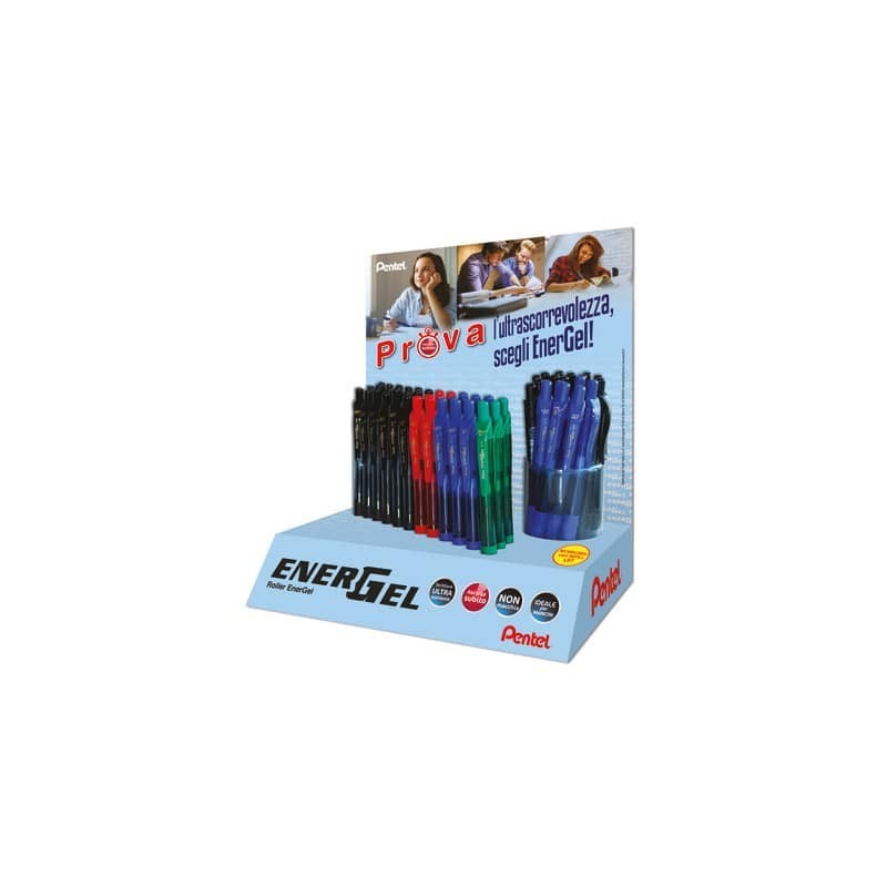 Espositore da banco 60 penne roller a scatto Pentel Energel BL107 - colori assortiti - 0100941