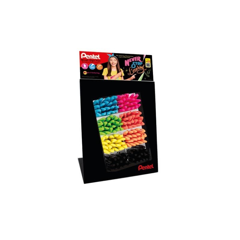 Espositore da banco 80 pennarelli Pentel brush sign pen - colori assortiti 0022425