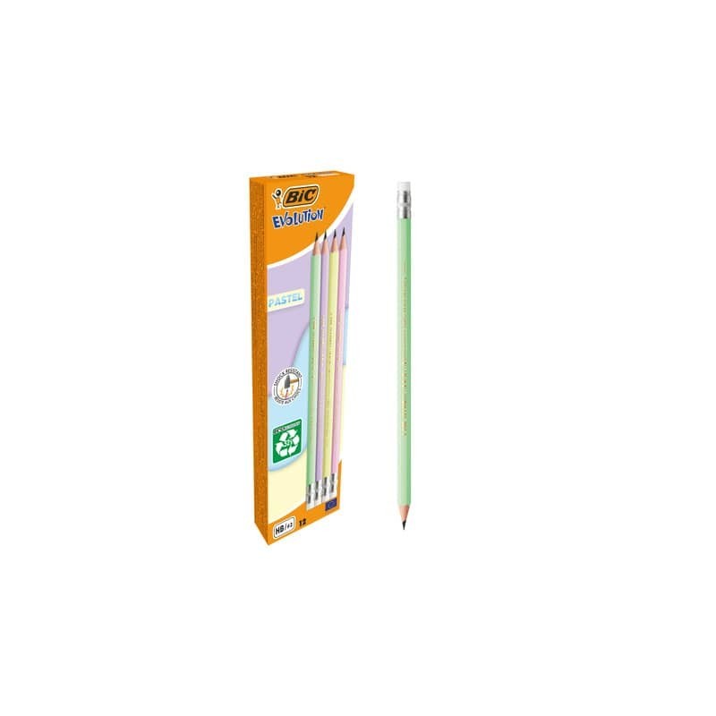 Matita Evolution BIC Pastel - conf. 12 pezzi - colori assortiti - con gommino - 518306
