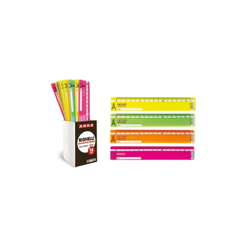 Righelli con puntatore per compasso Arda in barattolo da 24 colori fluo R17FLBAR