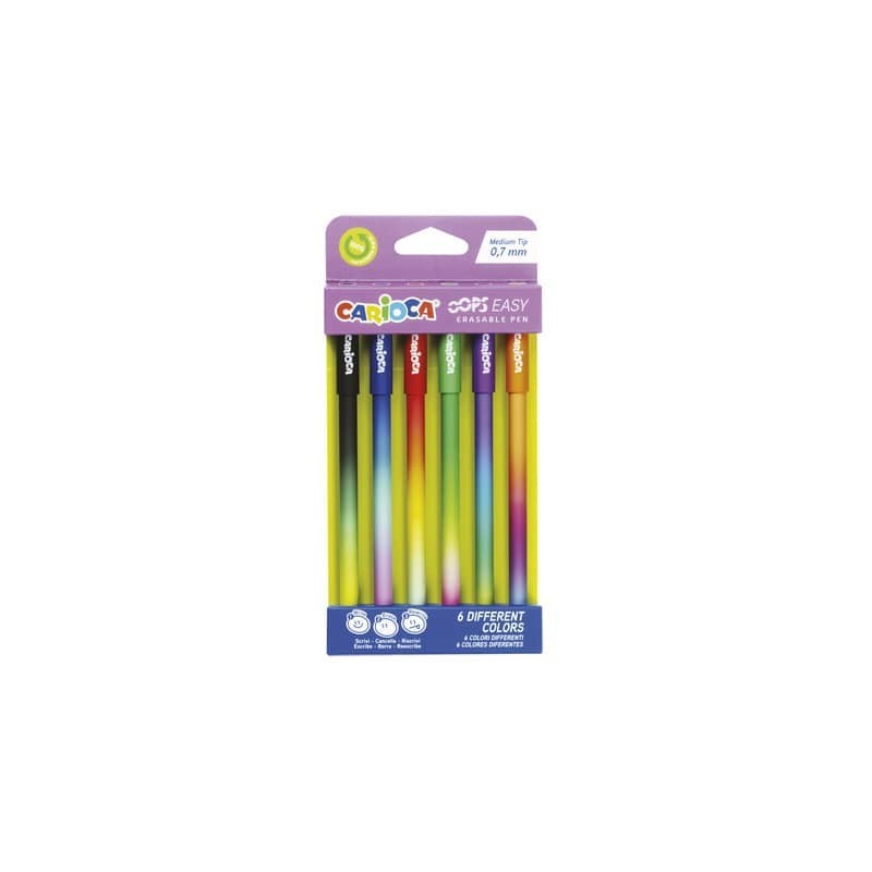 Penna cancellabile Carioca Oops Easy punta media 0,7 mm - conf. 6 pz - colori assortiti - 41027