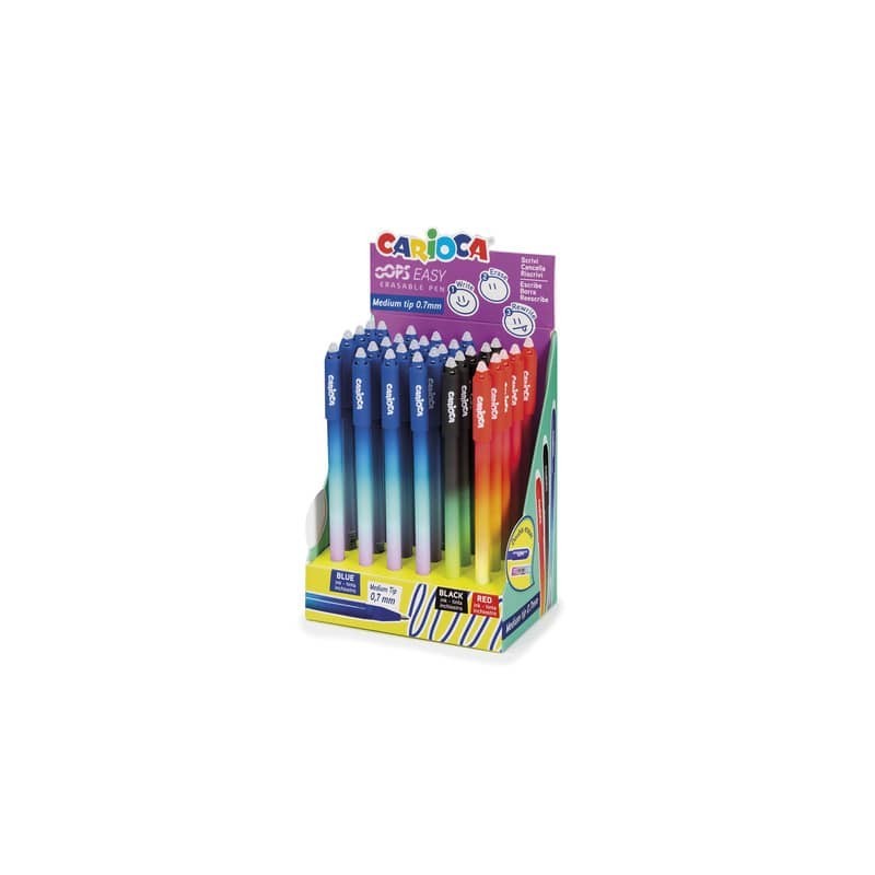 Espositore 30 penne cancellabili Carioca Oops Easy punta media 0,7 mm assortiti 41046