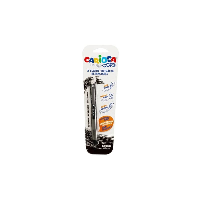 Penne a scatto cancellabili Carioca OOPS inchiostro termosensibile M 0,7 mm nero 43042/01 (Conf.24)