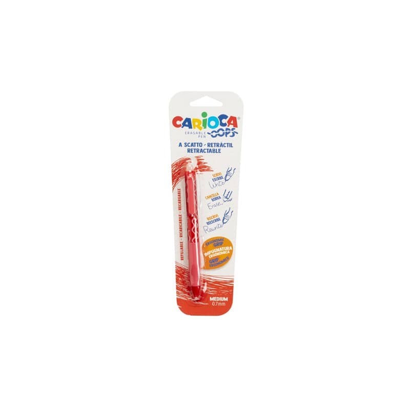 Penne a scatto cancellabili Carioca OOPS inchiostro termosensibile M 0,7 mm rosso 43042/03 (Conf.24)