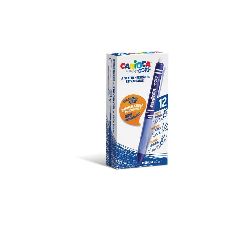 Penne a scatto cancellabili Carioca OOPS inchiostro termosensibile M 0,7 mm conf. da 12 blu - 43043/02