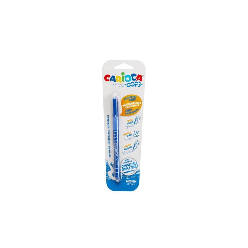 Penne cancellabili Carioca OOPS con inchiostro termosensibile punta M 0,7 mm blu - 43036/02 (Conf.24)