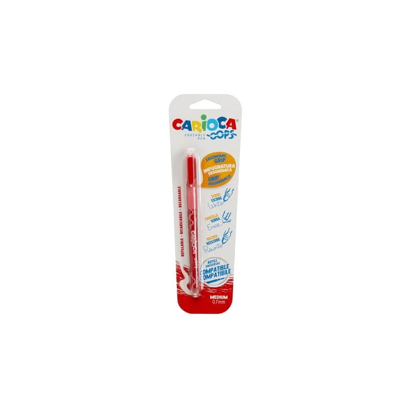 Penne cancellabili Carioca OOPS con inchiostro termosensibile punta M 0,7 mm rosso - 43036/03 (Conf.24)