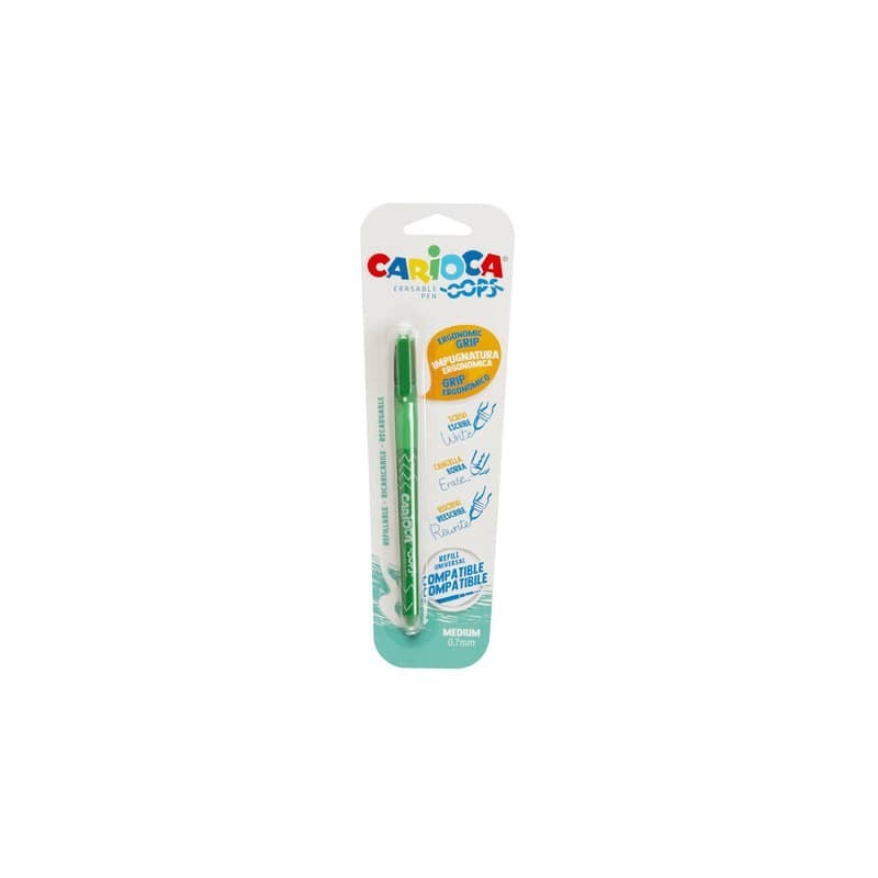 Penne cancellabili Carioca OOPS con inchiostro termosensibile punta M 0,7 mm verde - 43036/04 (Conf.24)