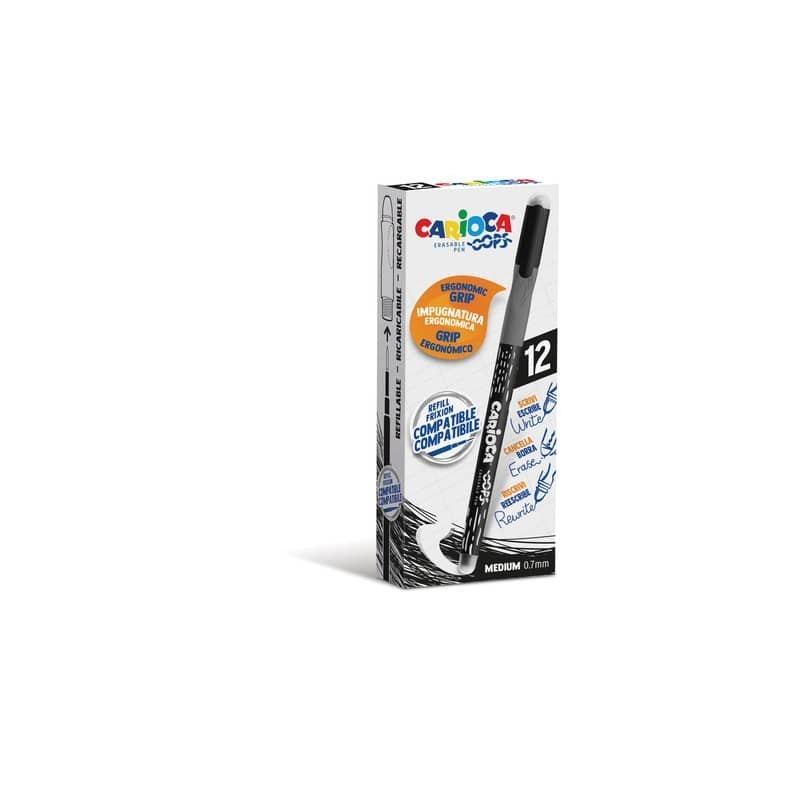 Penne cancellabili Carioca OOPS con inchiostro termosensibile M 0,7 mm conf. da 12 pz nero - 43039/01