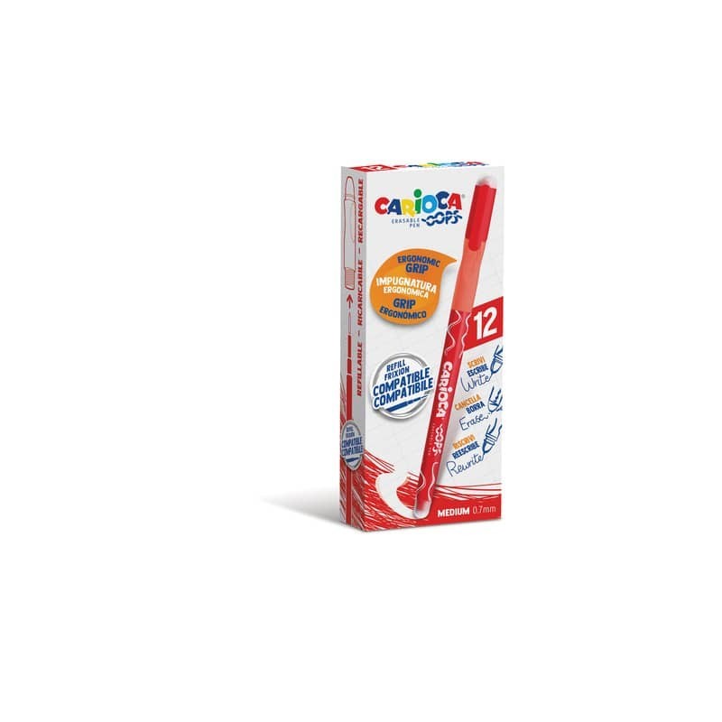 Penne cancellabili Carioca OOPS con inchiostro termosensibile M 0,7 mm conf. da 12 pz rosso - 43039/03