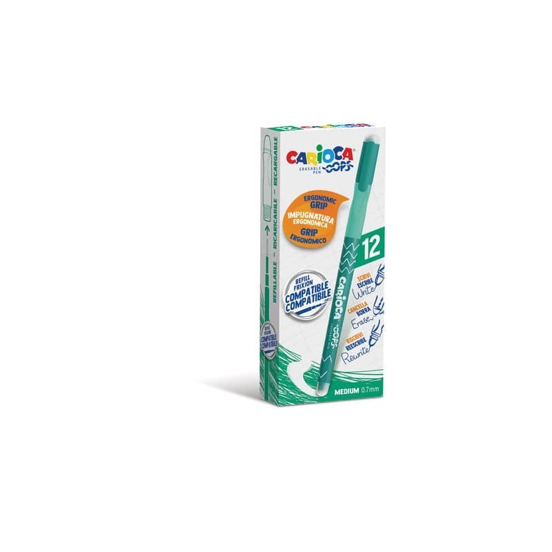 Penne cancellabili Carioca OOPS con inchiostro termosensibile M 0,7 mm conf. da 12 pz verde - 43039/04