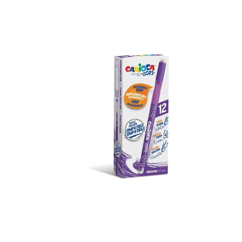 Penne cancellabili Carioca OOPS con inchiostro termosensibile M 0,7 mm conf. da 12 pz viola - 43039/09