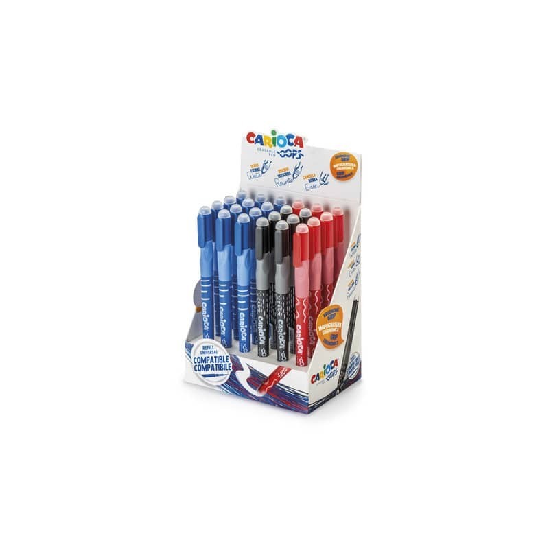 Espositore 24 penne cancellabili Carioca OOPS con inchiostro termosensibile M 0,7 mm assortiti - 43040