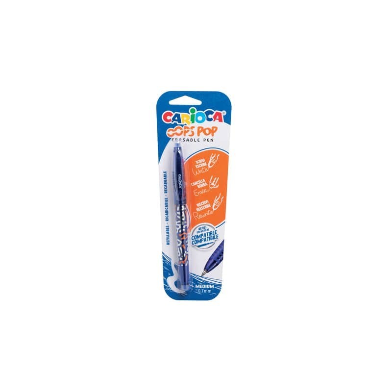 Penna cancellabile Carioca Oops Pop punta media 0,7 mm blu 41044/02 (Conf.24)