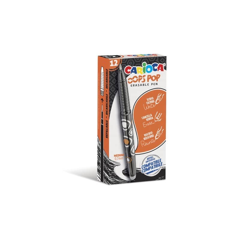 Penna cancellabile Carioca Oops Pop punta media 0,7 mm conf. da 12 nero 42044/01