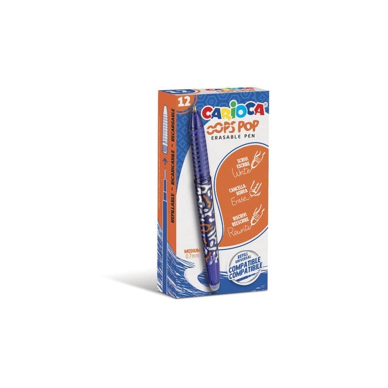 Penna cancellabile Carioca Oops Pop punta media 0,7 mm conf. da 12 blu 42044/02
