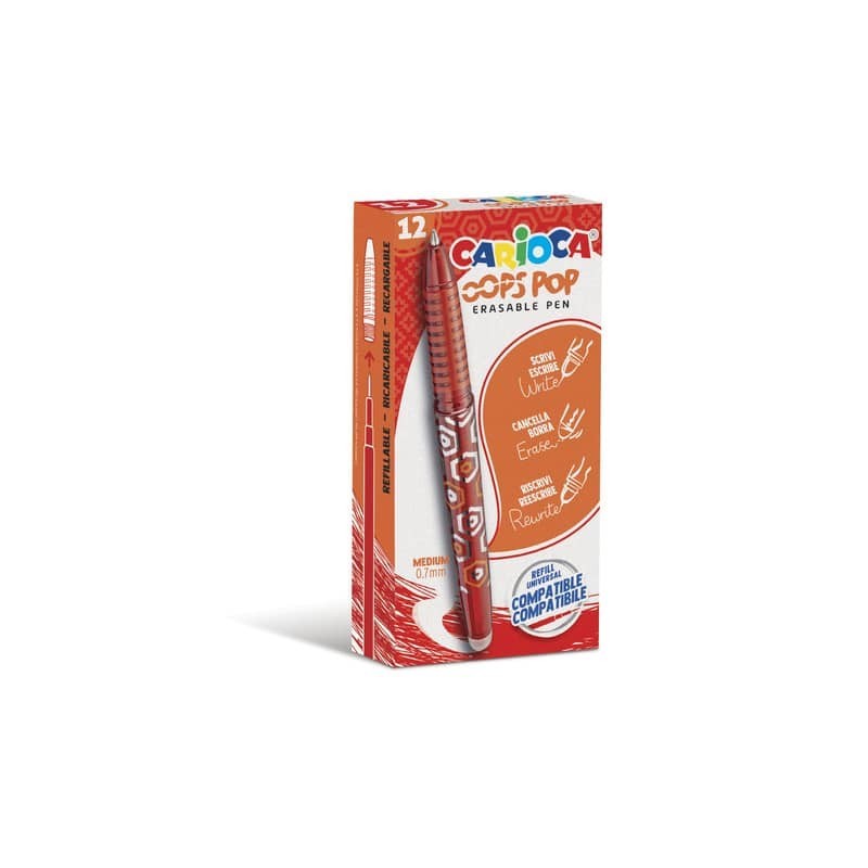 Penna cancellabile Carioca Oops Pop punta media 0,7 mm conf. da 12 rosso 42044/03