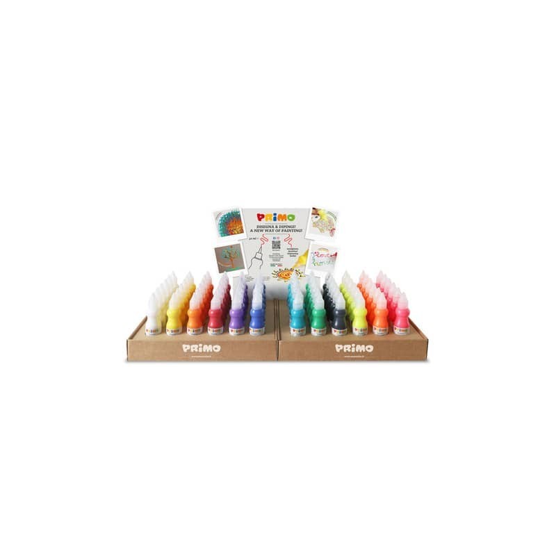 Espositore 144 tempere Primo brillanti in flaconi da 50 ml colori assortiti ESP4028