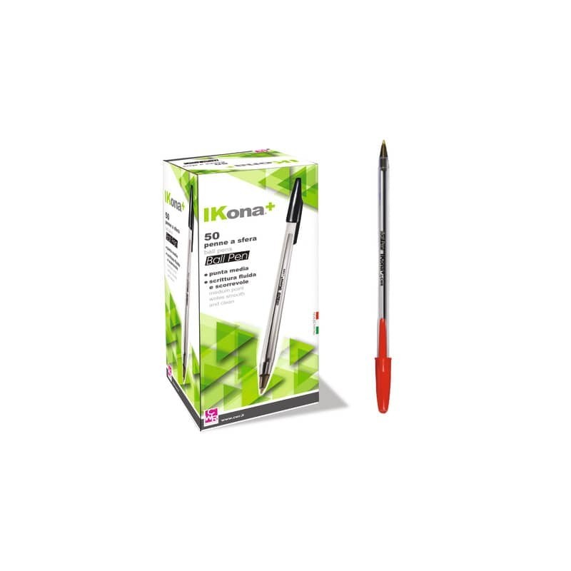 Penna a sfera IKona+ 1 mm in conf. da 50 pezzi - colore rosso - 04492