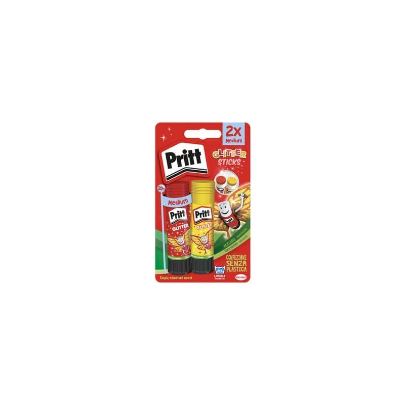 Espositore 12 blister da 2 colle Stick Pritt Glitter 20 g - colori assortiti - 2744164