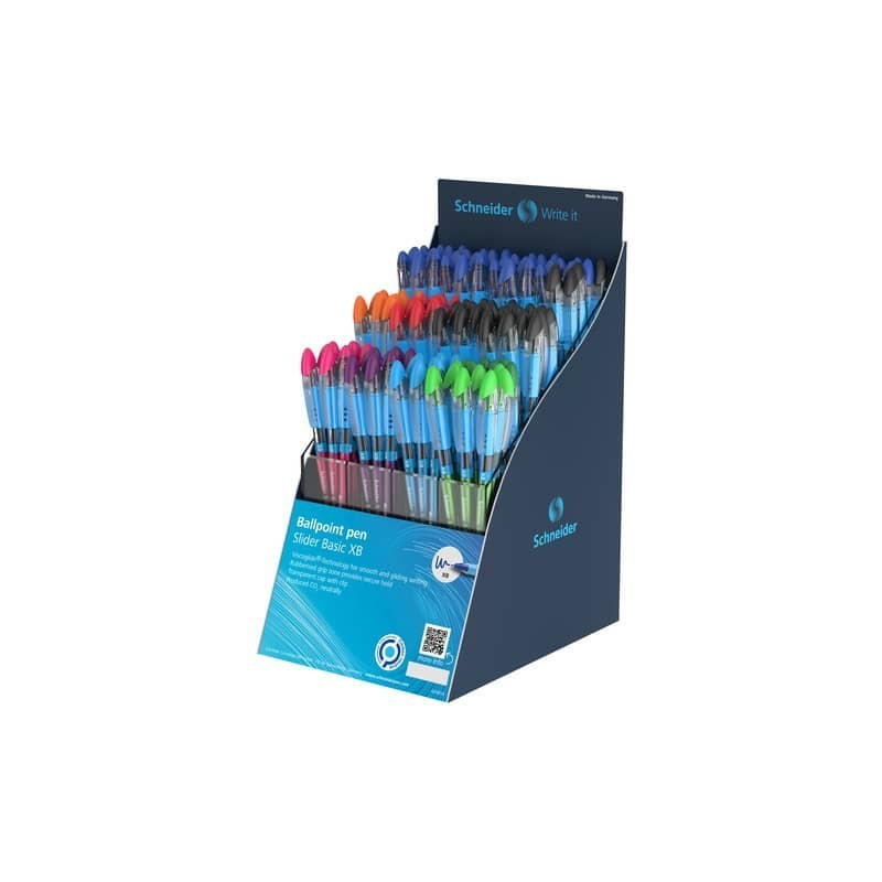 Espositore 120 penne a sfera con cappuccio Schneider Slider Basic XB colori assortiti - P304102