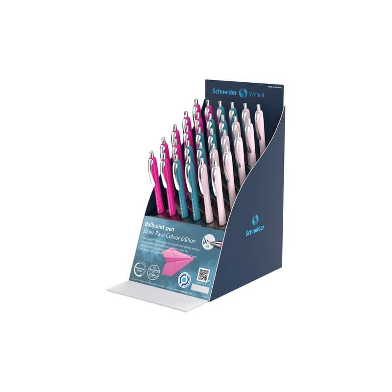 Espositore 30 penne a sfera a scatto ricaricabili Schneider Schneider Slider Rave tratto XB inchiostro blu - P399603