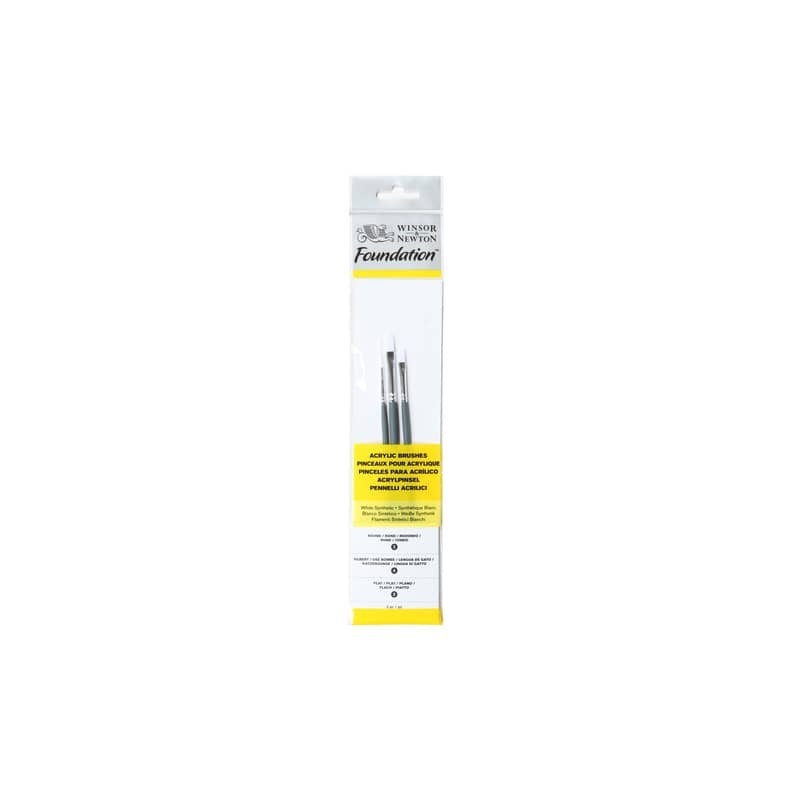 Set 3 pennelli Winsor&Newton Foundation tondo n°2 - piatto n°2 - filbert n°4 - 5295003