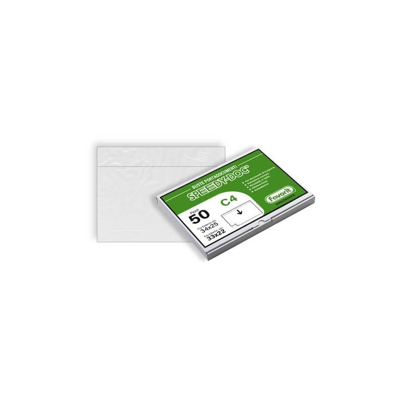 Buste adesive trasparenti per spedizioni Favorit Speedy Doc C4 in PE 34x24,8 cm - conf. da 50 pezzi - 100500103
