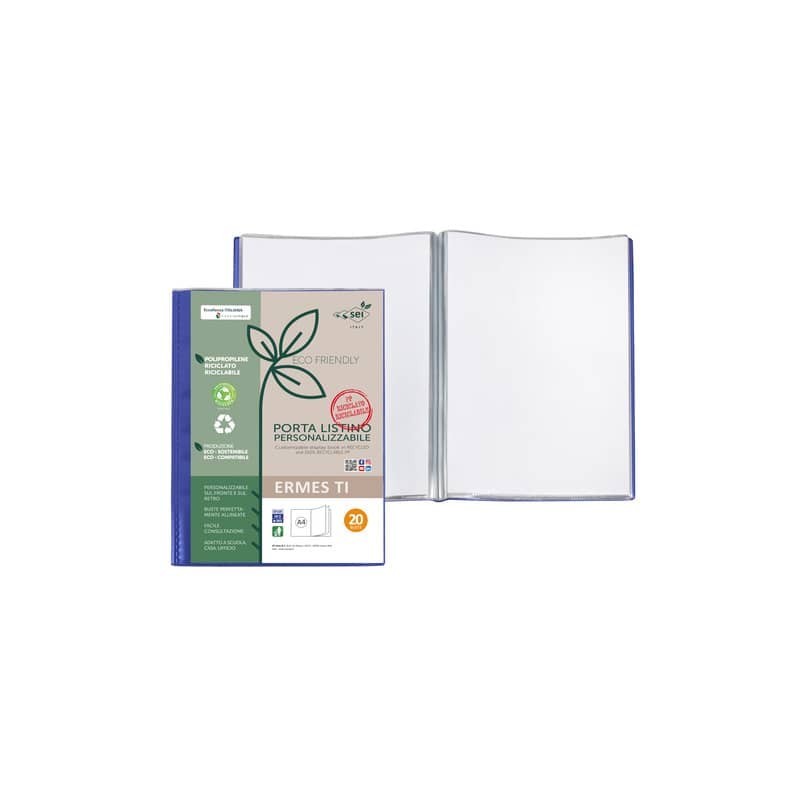 Portalistini personalizzabile Sei Rota Ermes Ti in PP riciclato buccia 22x30 cm blu 20 buste - 57272007 (Conf.25)